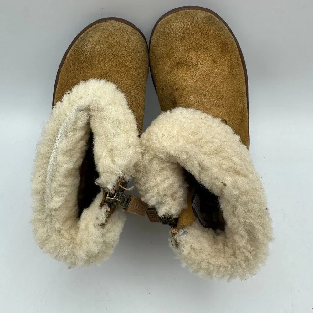 UGG Jorie II Winter Boots Unisex Kid 6 Brown Fur Trim Side Zip Round Toe Comfort
